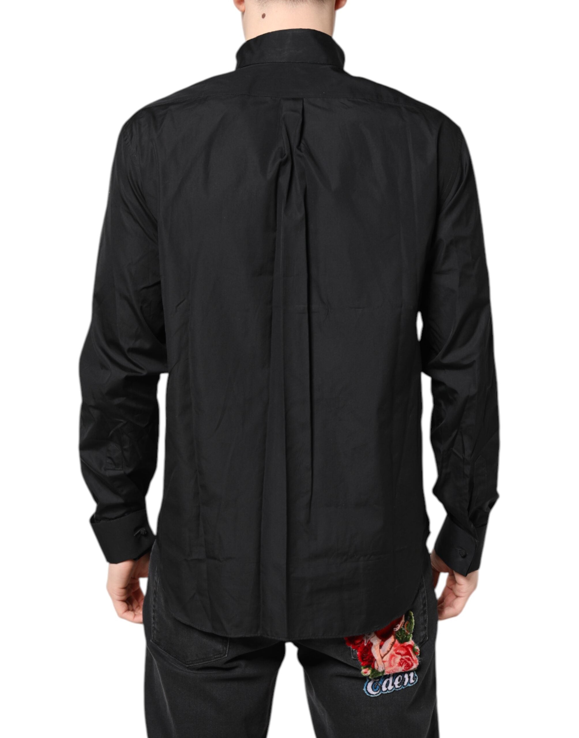 Emporio Armani Black Cotton Long Sleeve Shirt for Formal Occasions